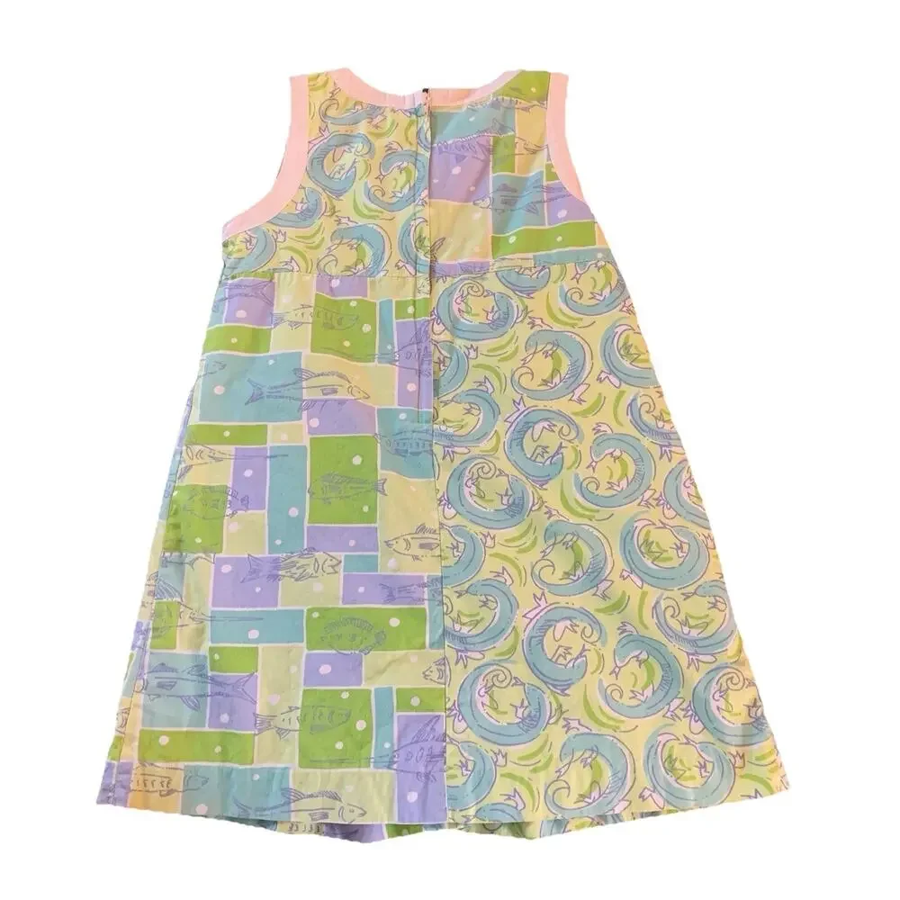 Vintage Lilly Pulitzer Ocean Coastal Patchwork A-Line Shift Dress Size 6X Resort
